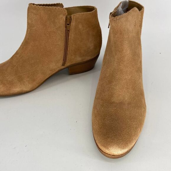 Jack Rogers Tan Suede Round Toe Chunky Low Heeled Ankle Bootie Womens 11 - Picture 4 of 9